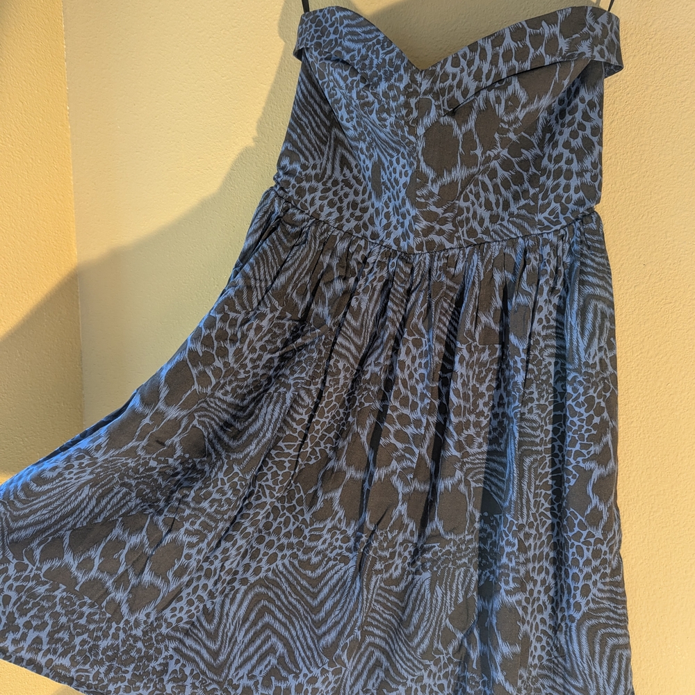 Vintage Moda International Blue Black Strapless A-line Dress